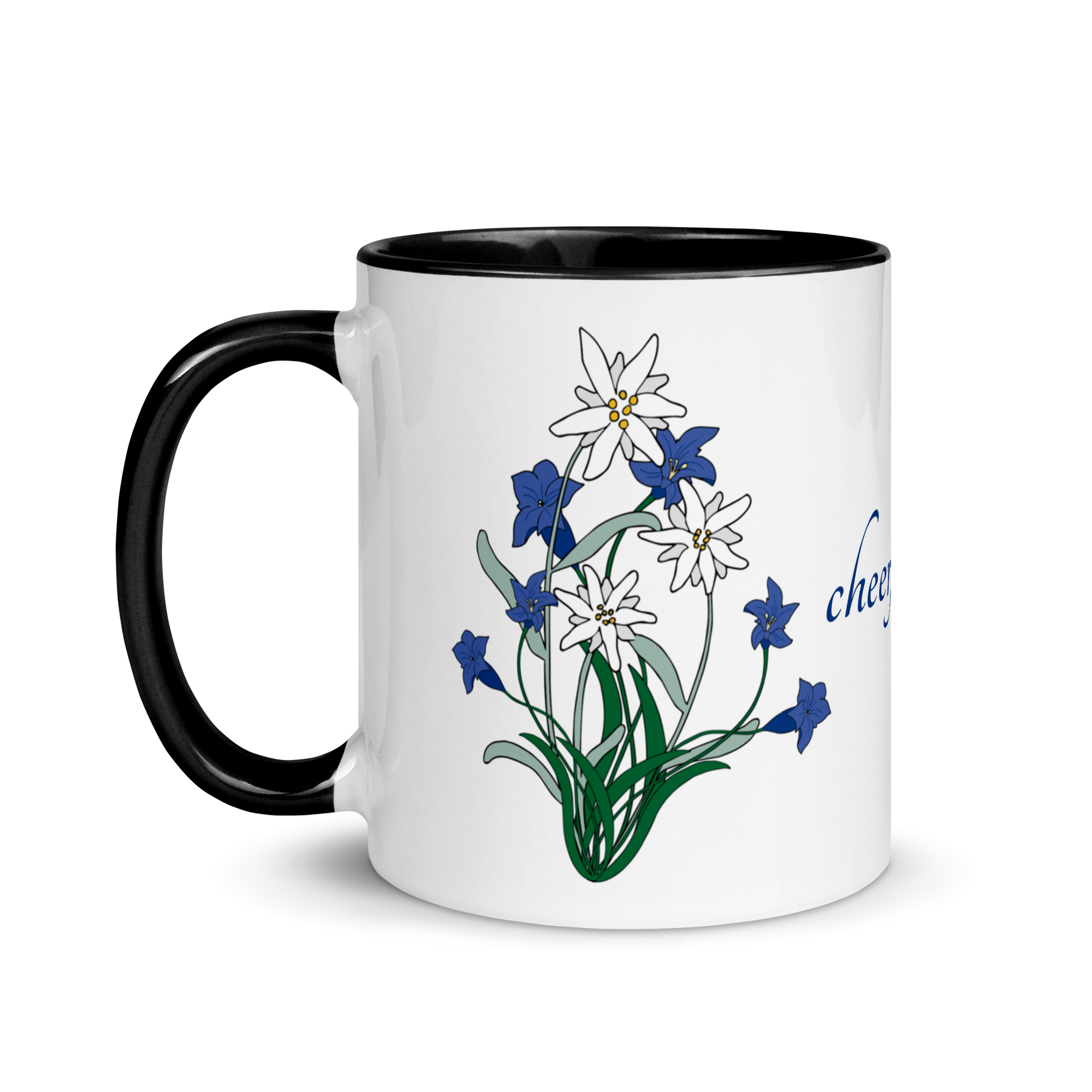 Edelweiss and Gentian Cheerfulness Mug with Black Inside