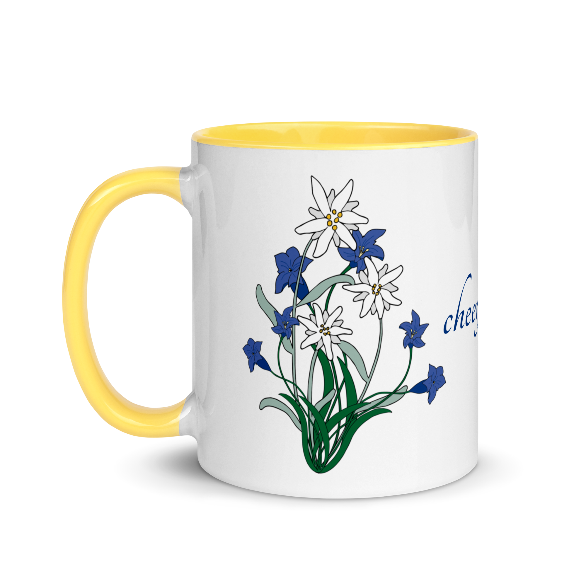 Edelweiss and Gentian Cheerfulness Mug with Yellow Inside