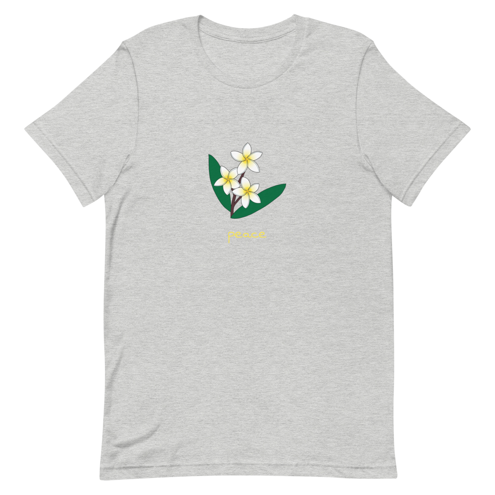 White Plumeria Peace T-Shirt in Athletic Heather