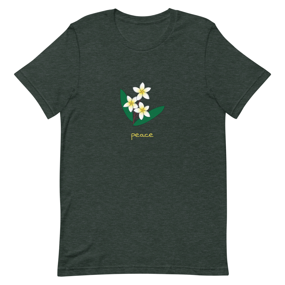White Plumeria Peace T-Shirt in Heather Forest